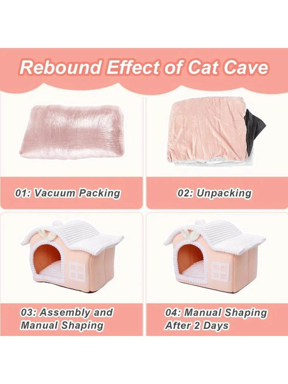New Pink Cat House with Chimney, Cute Indoor Pet House for Cats 3-10 lbs